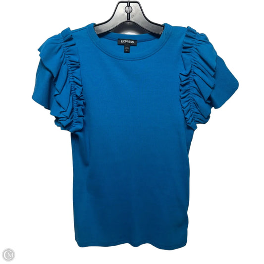 Ribbed Top Short Sleeve By Express In Blue, Size: M