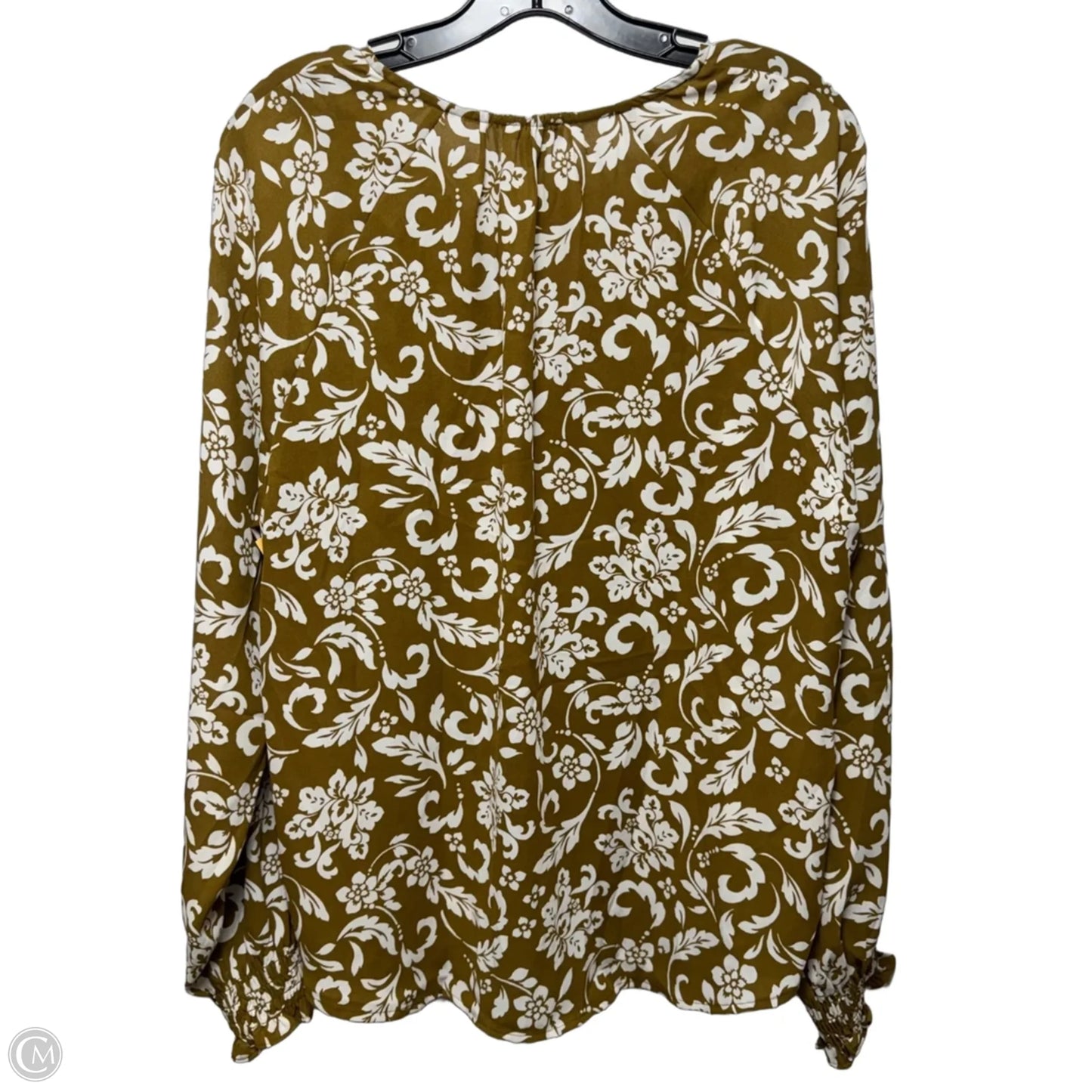 Top Long Sleeve By Ann Taylor In Tan & White, Size: L