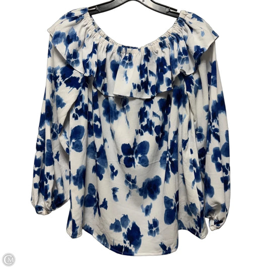 Top Long Sleeve By Michael By Michael Kors In Blue & White, Size: M