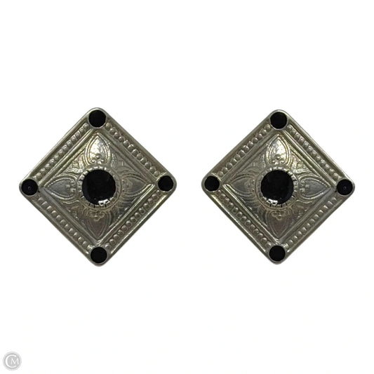 Black & Silver Tone Engraved Stud Earrings
