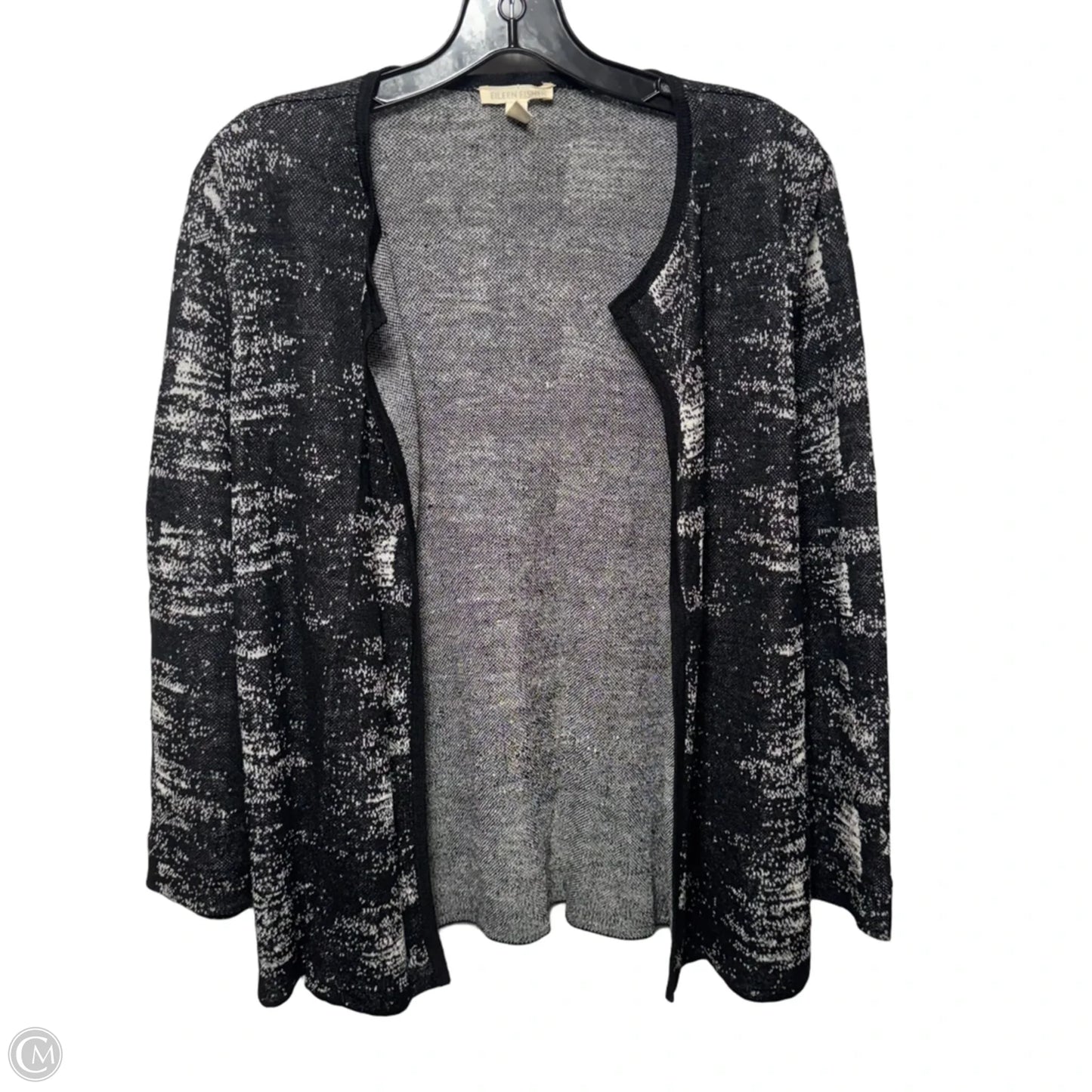 Linen Blend Sweater Cardigan By Eileen Fisher In Black & White, Size: S