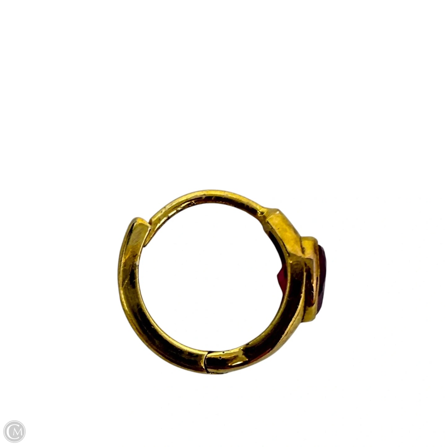 India Gold Over Sterling Silver & Faceted Ruby Heart Huggie Hoop Earrings