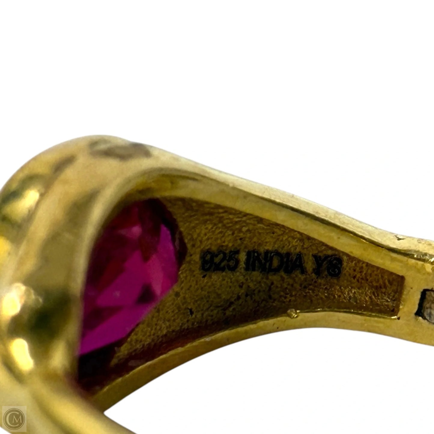 India Gold Over Sterling Silver & Faceted Ruby Heart Huggie Hoop Earrings