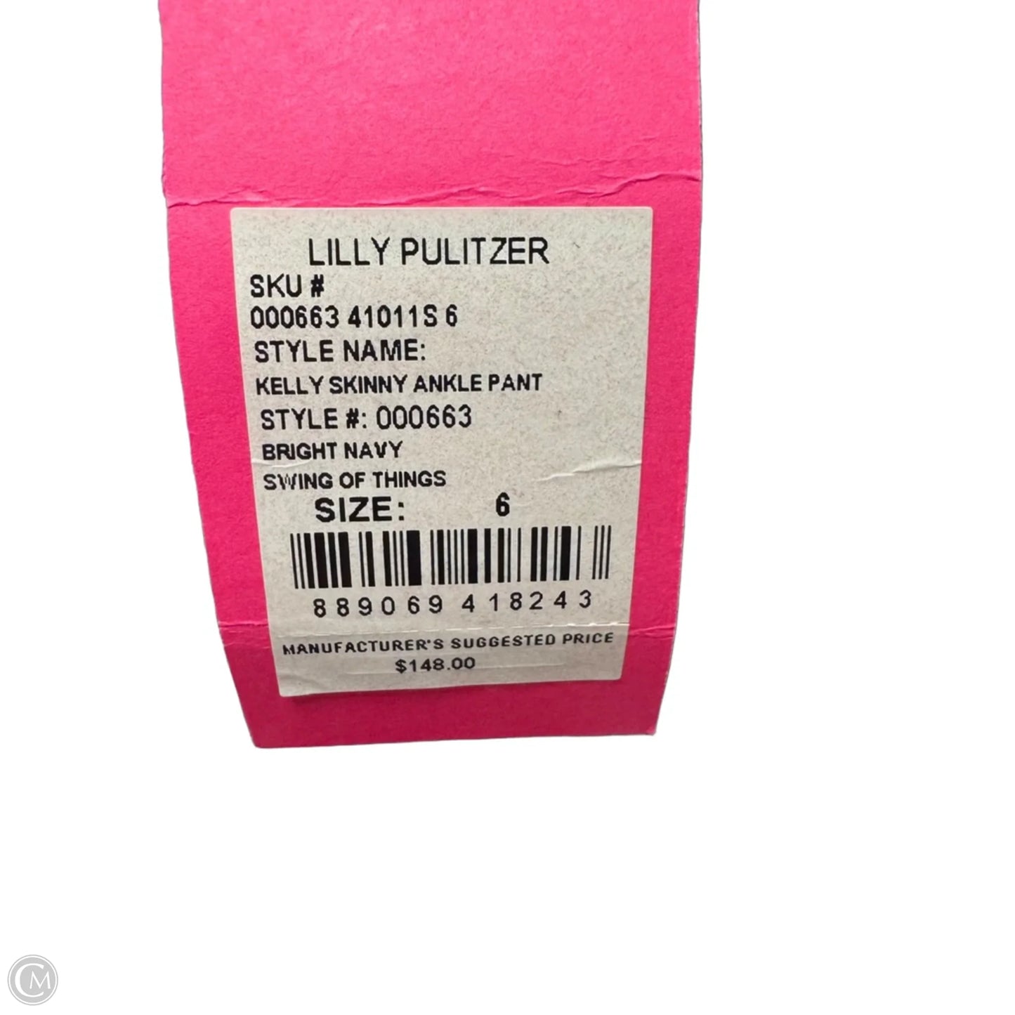 Kelly Skinny Ankle Pants Designer By Lilly Pulitzer In Bright Navy Swing of Things, Size: 6