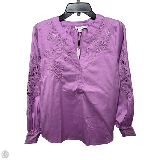 Embroidered Poplin Top Long Sleeve By Chicos In Lavender Skies, Size: 4