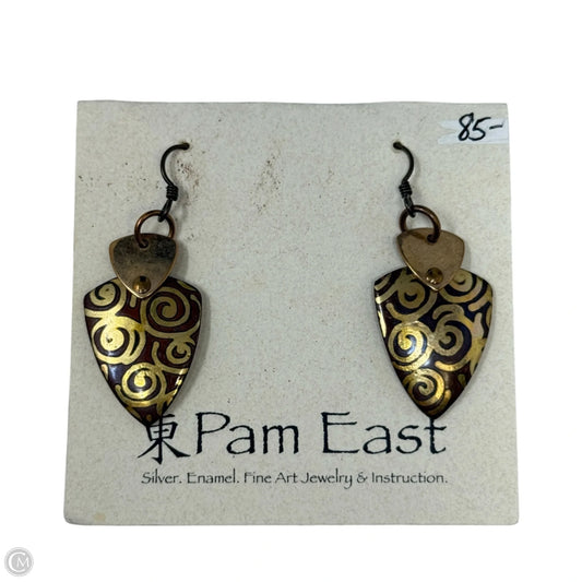 Bronze & Enamel Dangle Earrings By Pam East