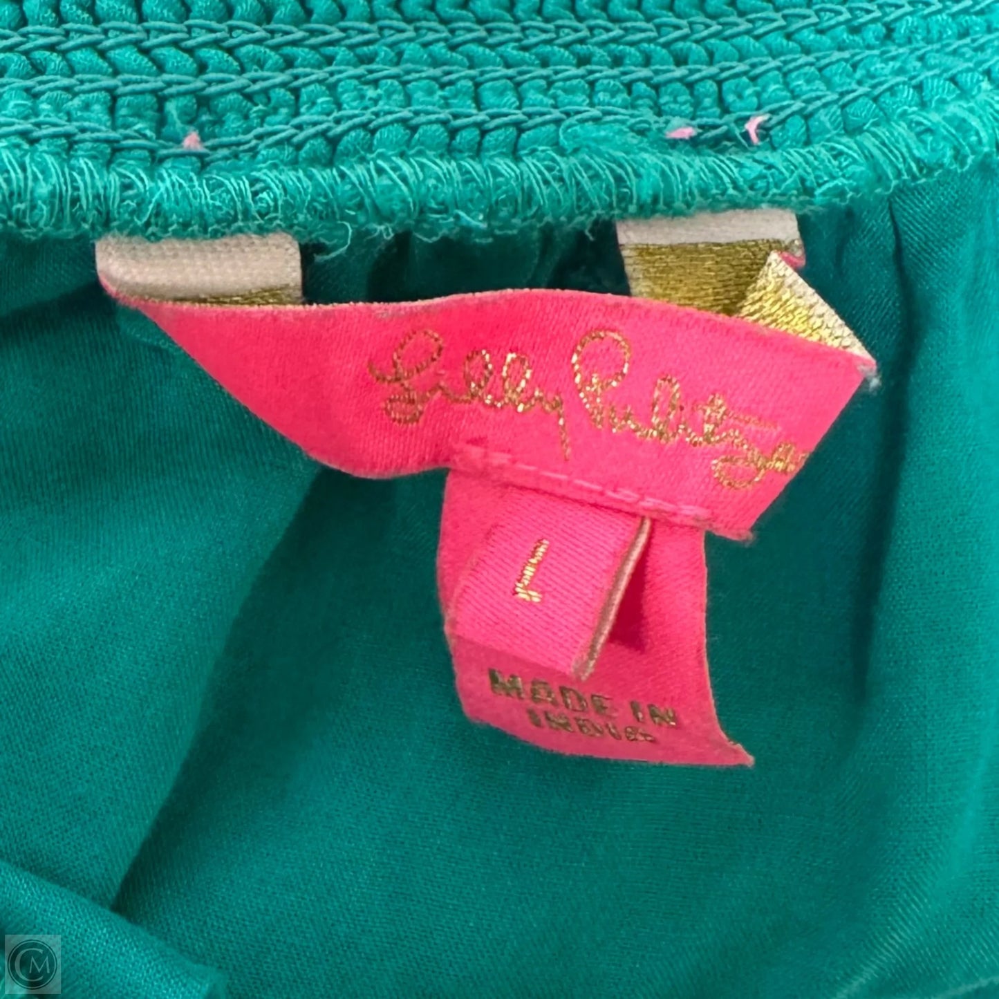 Rochelle Off The Shoulder Romper Designer By Lilly Pulitzer In Water Lilly Green Daiquiri Ditsy Rayon, Size: L