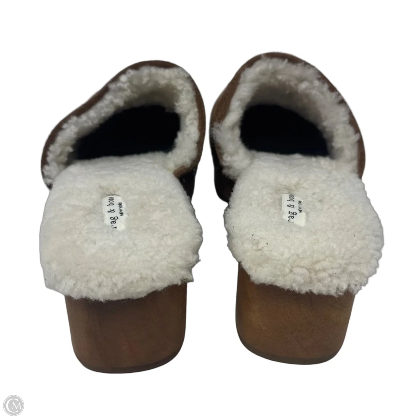 Mara Suede Shearling Clog Shoes Heels Block By Rag And Bone In Tan, Size: 5 (35)