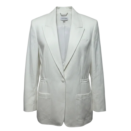 Linen Blend Blazer By Calvin Klein In White, Size: 18