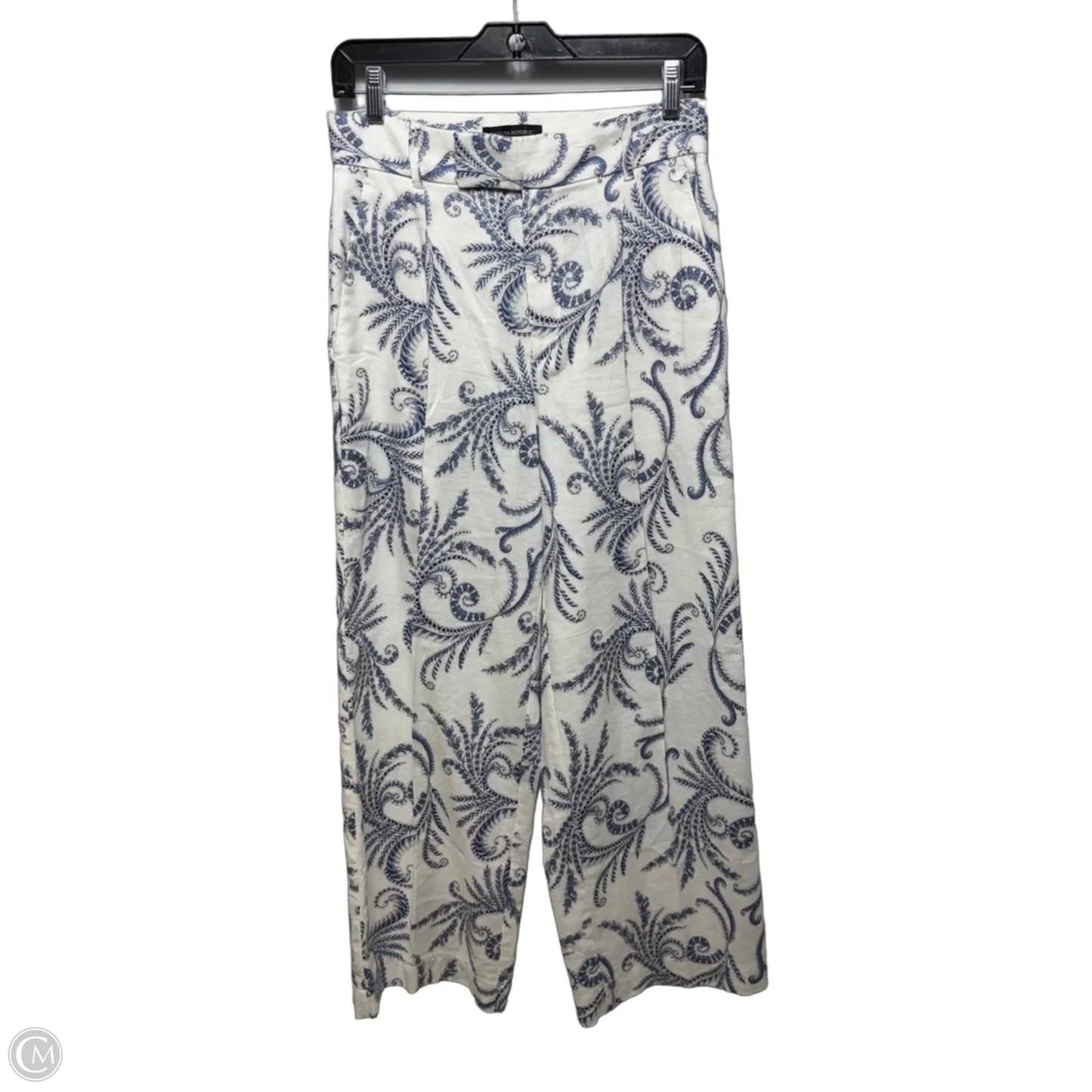 Wide Leg Pants Linen Blend By Banana Republic In Blue & White, Size: 6p