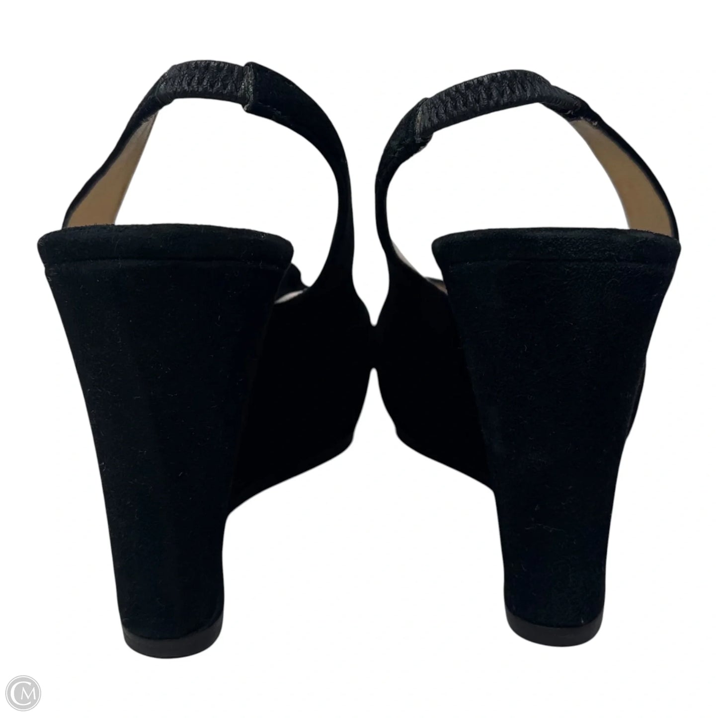 Suede Slingback Wedge Peep Toe Pumps Luxury Designer By Christian Louboutin In Black, Size: 10 (40.5)