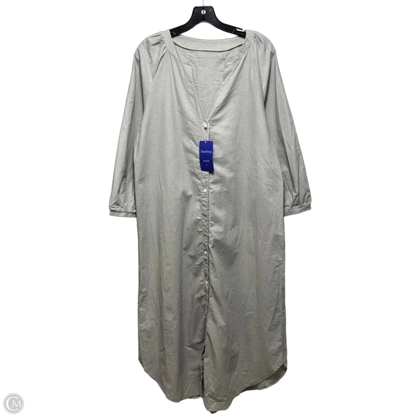 Linen Shirt Dress Casual Maxi By ChouYatou In Grey, Size: L