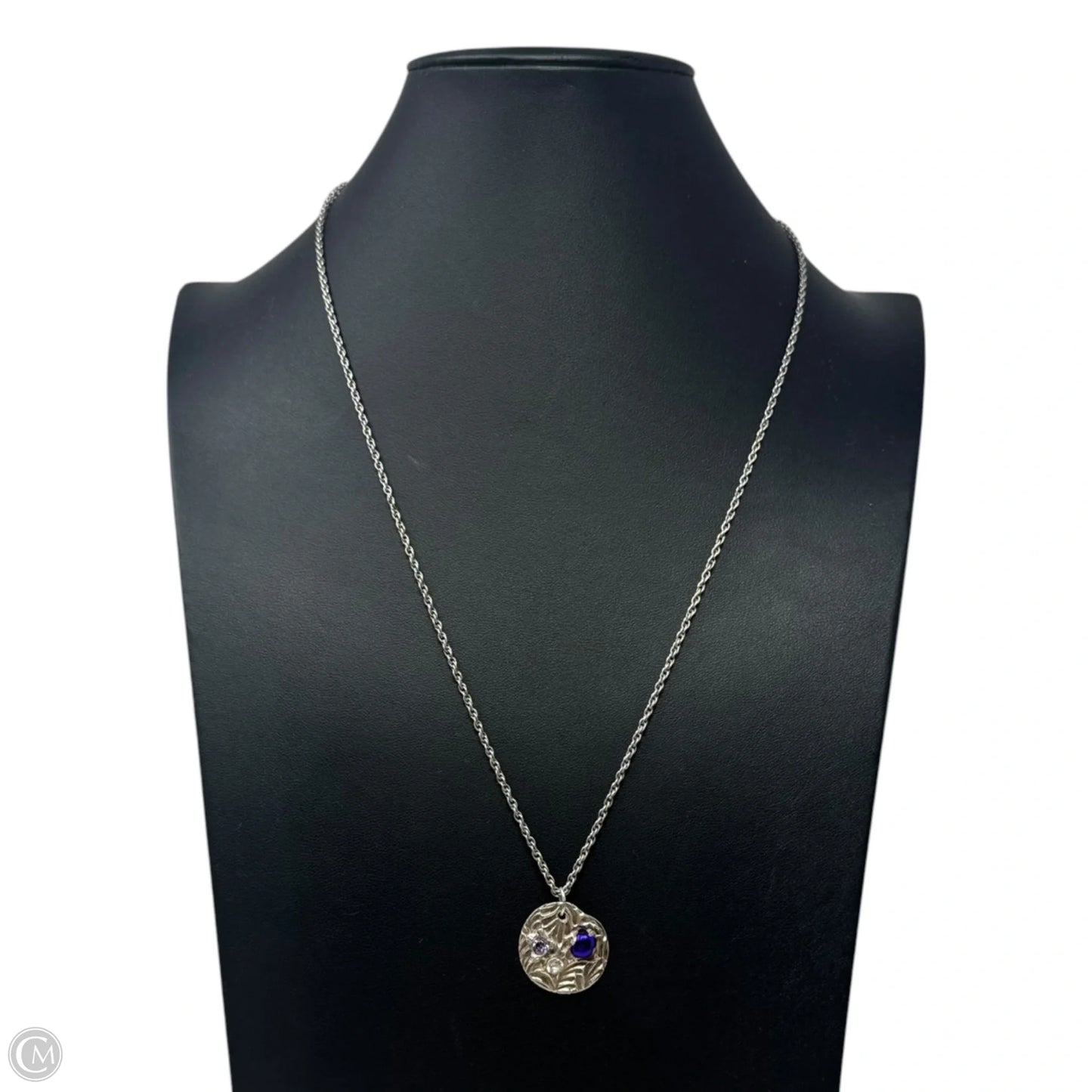 Engraved Gem Pendant Necklace Sterling Silver