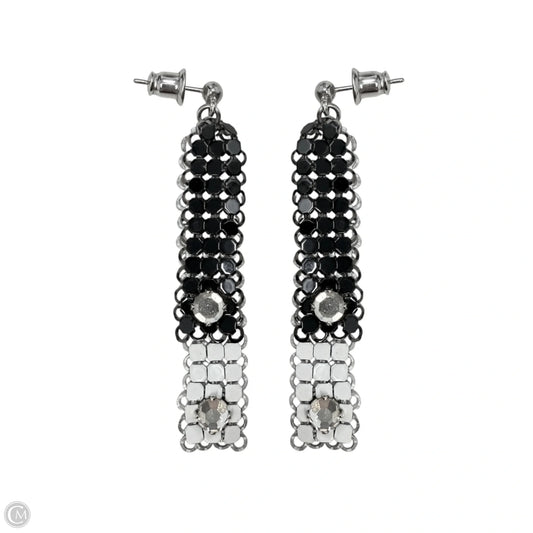 Black & White Chainmail Wirh Rhinestone Accents Dangle Earrings
