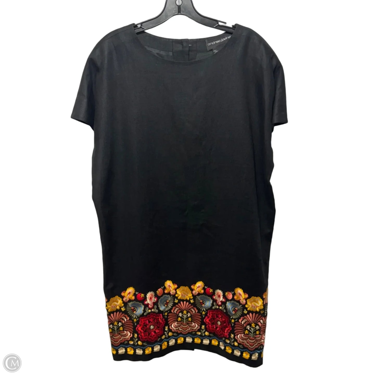Vintage Embroidered Hem Linen Midi Dress By Andrea Jovine In Black, Size: 8