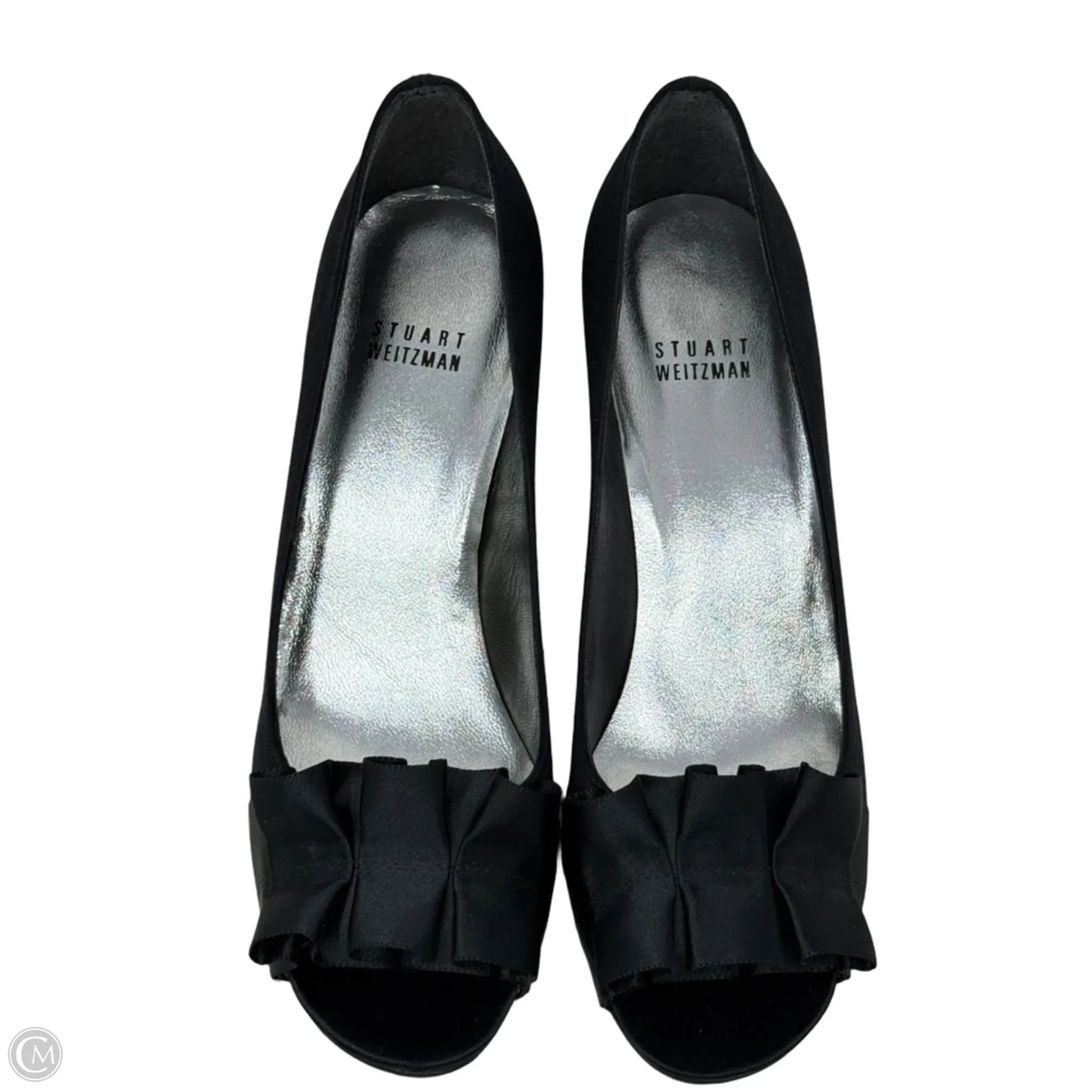 Gigiritz Satin Peep Toe Evening Pumps Designer By Stuart Weitzman In Black, Size: 7.5