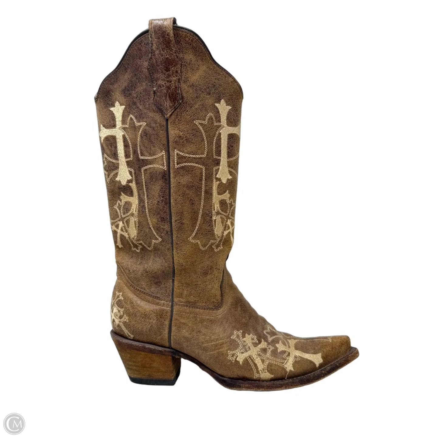 Side Cross Embroidered Square Toe Western Boots
 By Circle G by Corral In Brown, Size: 9