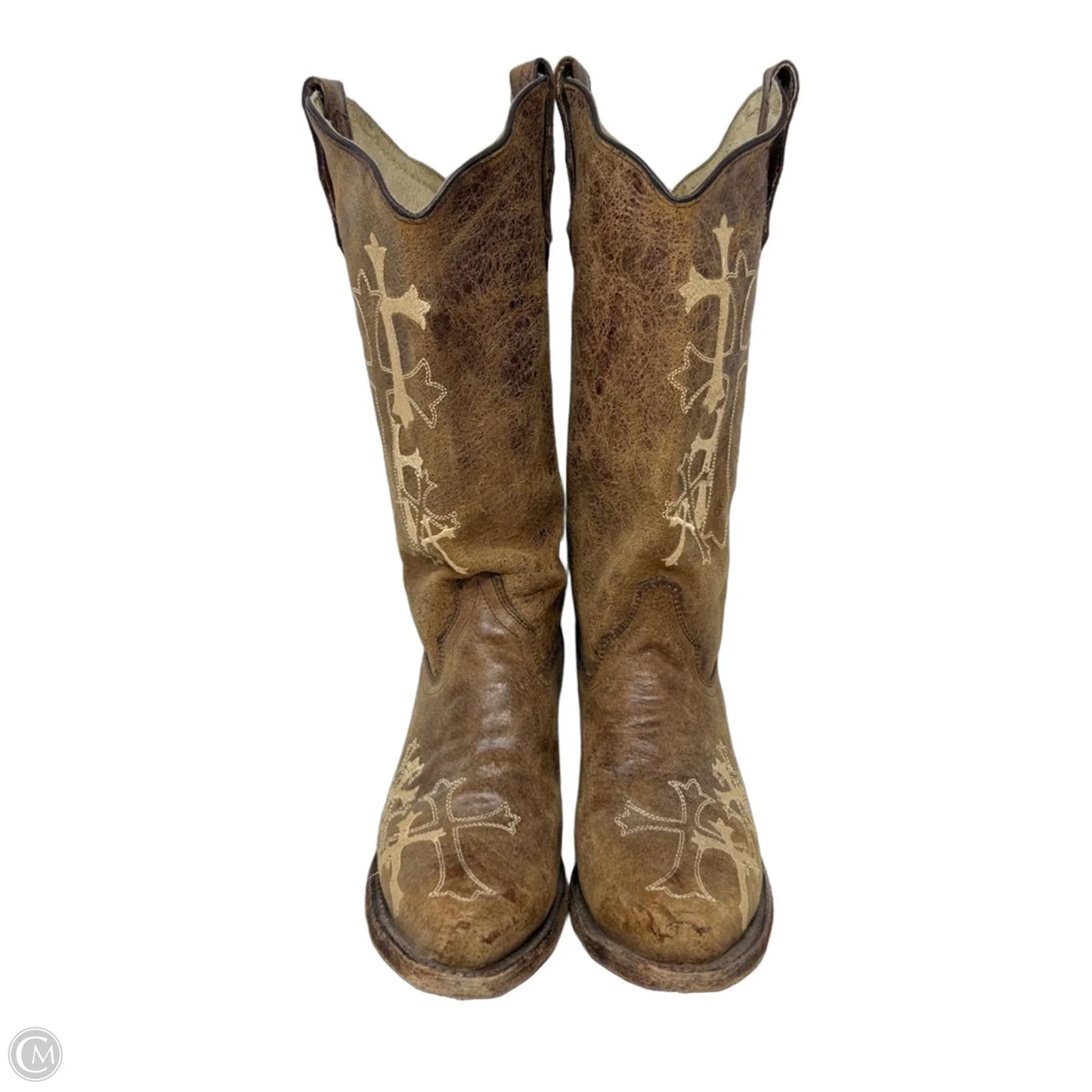Side Cross Embroidered Square Toe Western Boots
 By Circle G by Corral In Brown, Size: 9