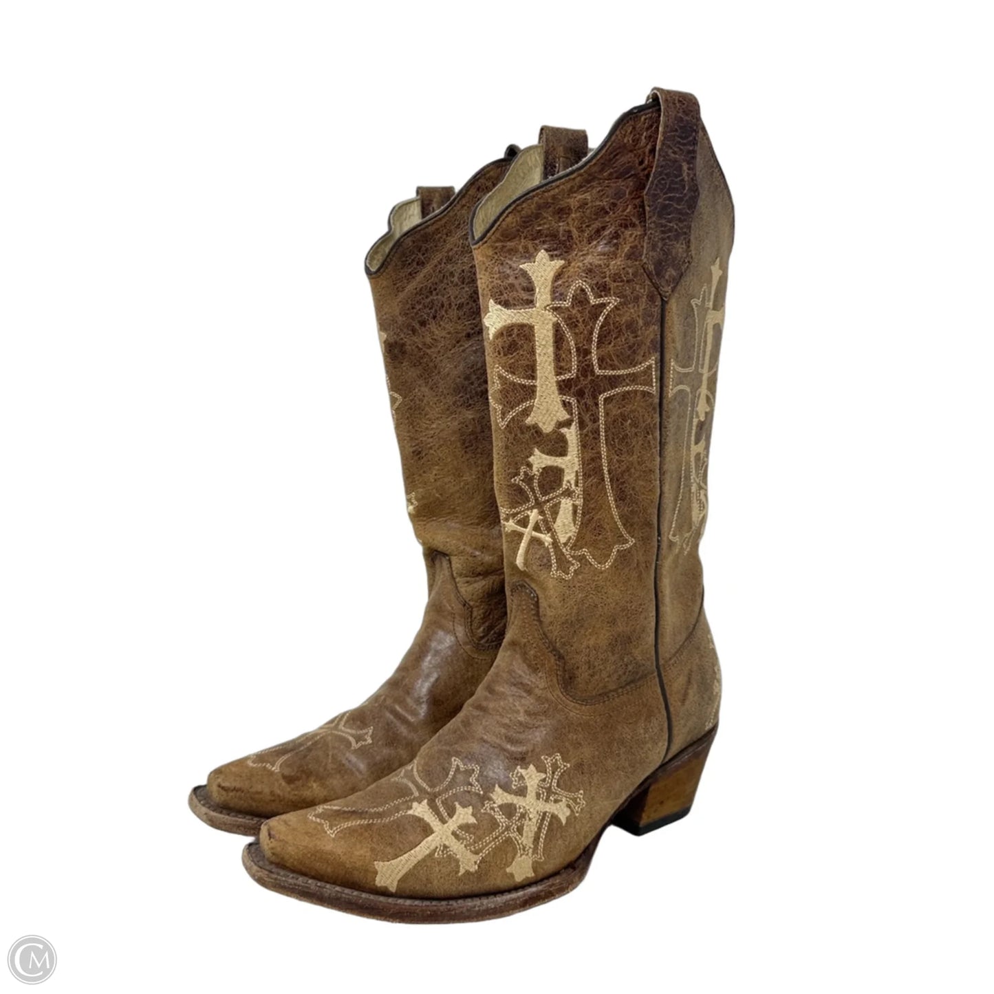 Side Cross Embroidered Square Toe Western Boots
 By Circle G by Corral In Brown, Size: 9