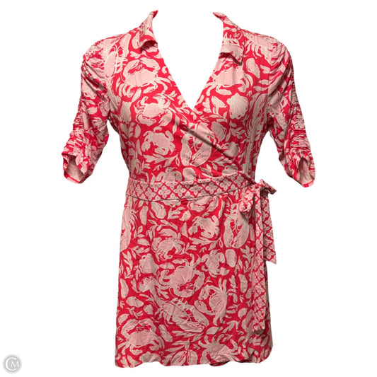 Ibby Wrap Skirted Romper Dress Designer By Lilly Pulitzer In Pink & Red, Size: L