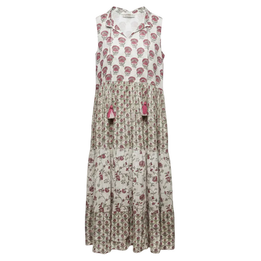 Pink Layered Printed Maxi Dress By Dolma In Floral Print, Size: L