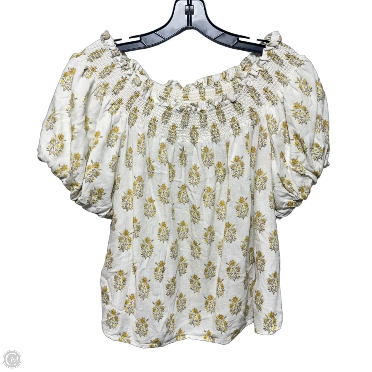 Linen Blend Top Short Sleeve By Cece In Floral Print, Size: L