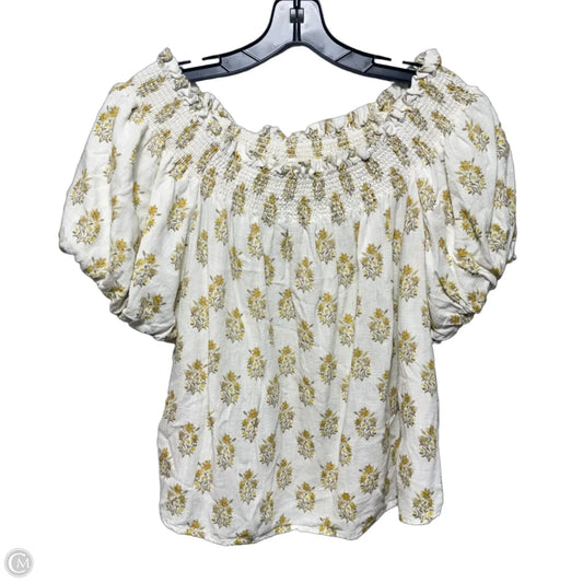 Linen Blend Top Short Sleeve By Cece In Floral Print, Size: L