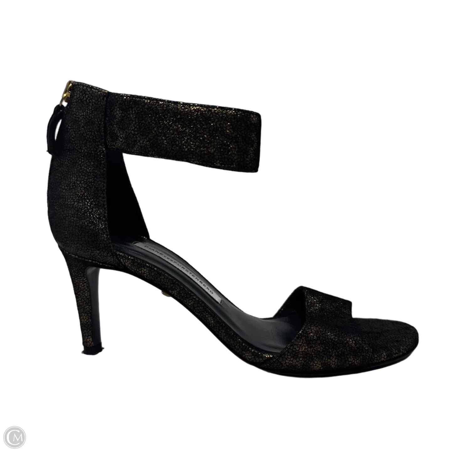 Glitter Stiletto Sandals Designer By Diane Von Furstenberg In Black & Gold, Size: 6.5