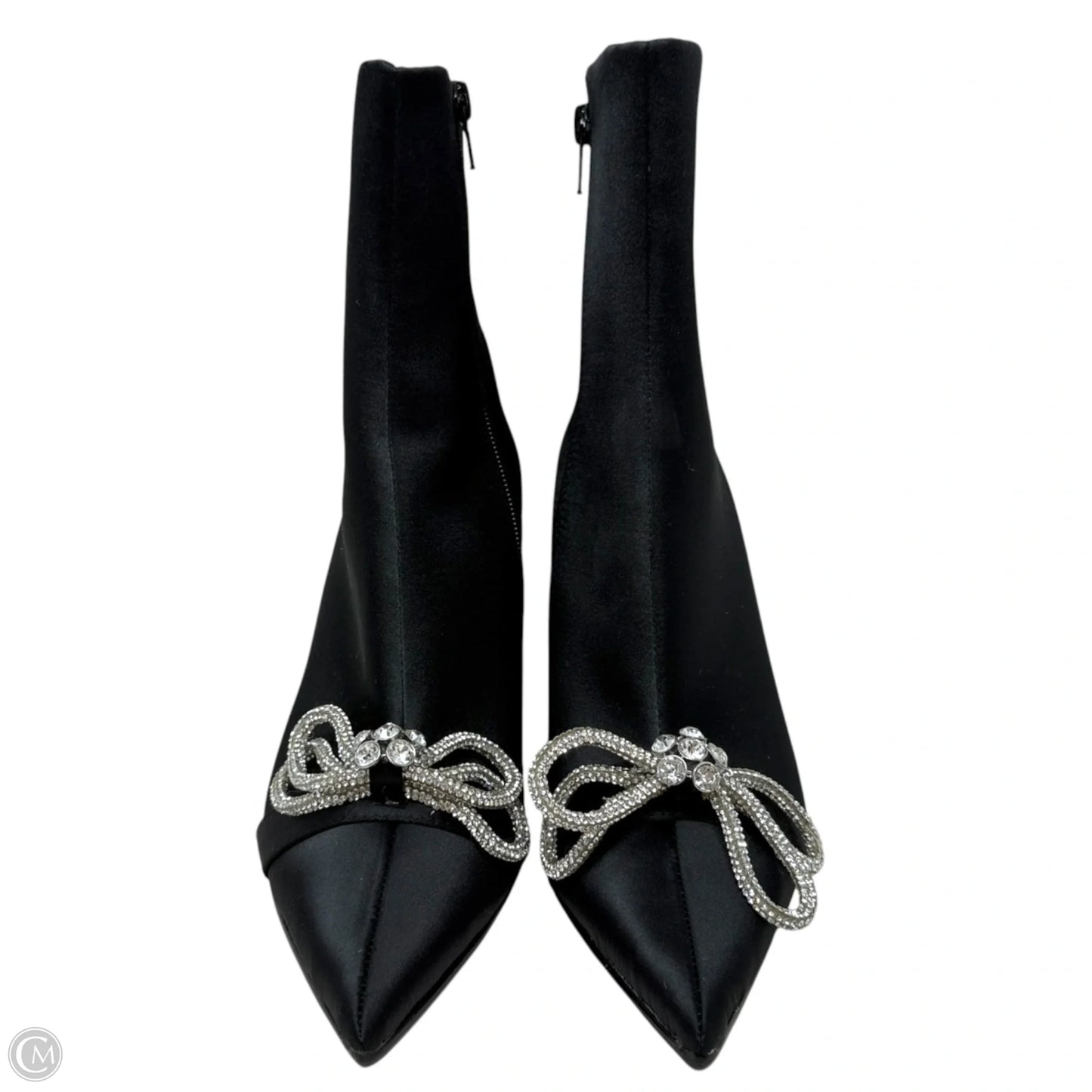 The Elegant Satin Embellished Ankle Booties By Steve Madden In Black, Size: 9