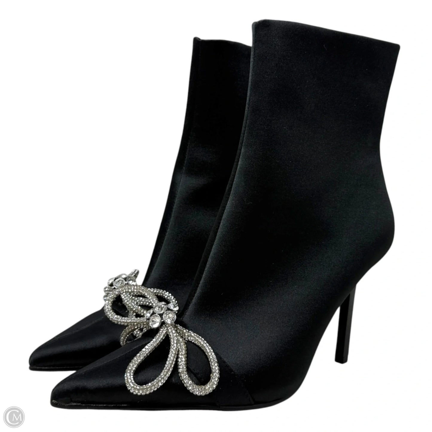 The Elegant Satin Embellished Ankle Booties By Steve Madden In Black, Size: 9