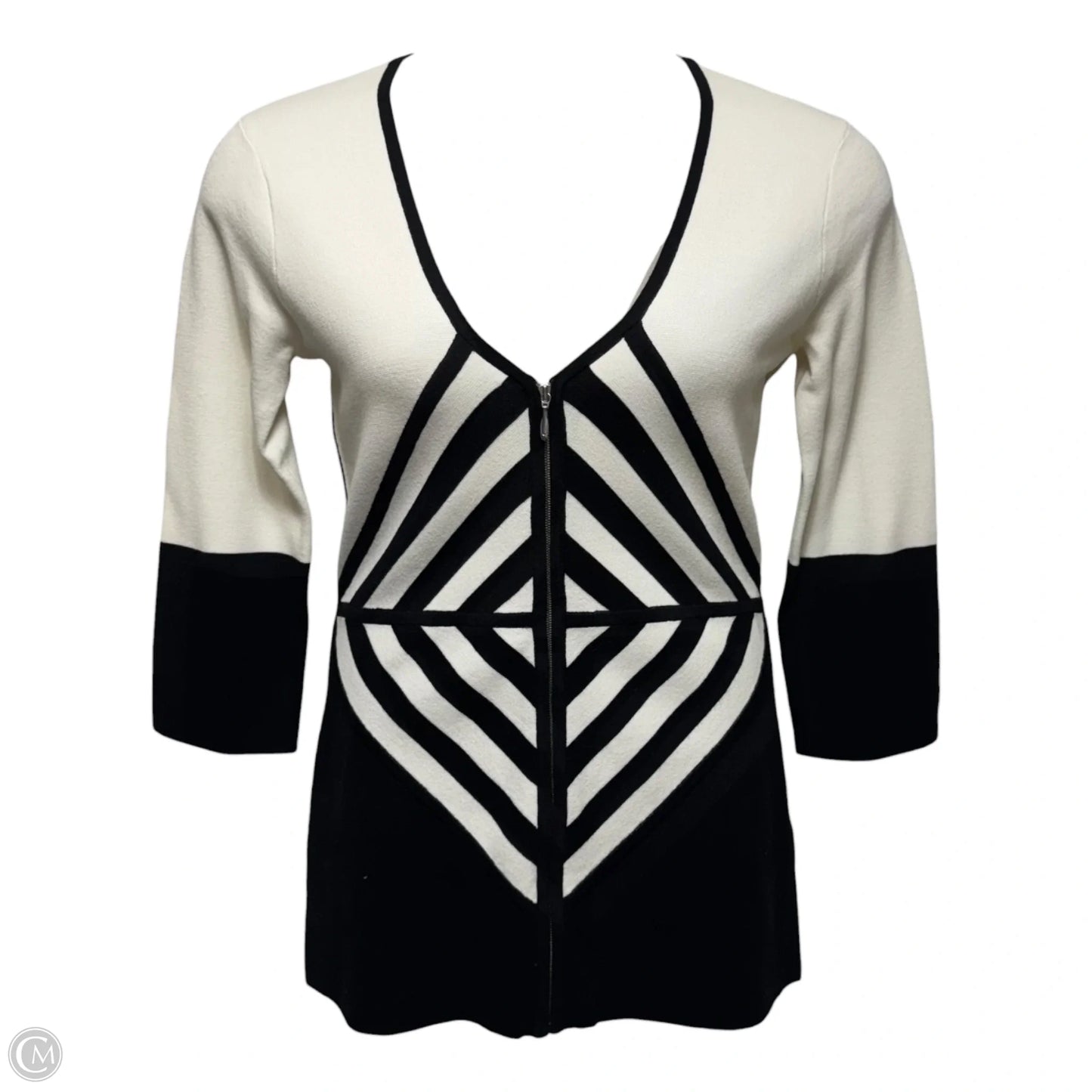 Zip Sweater Cardigan By Doncaster In Black & White, Size: S