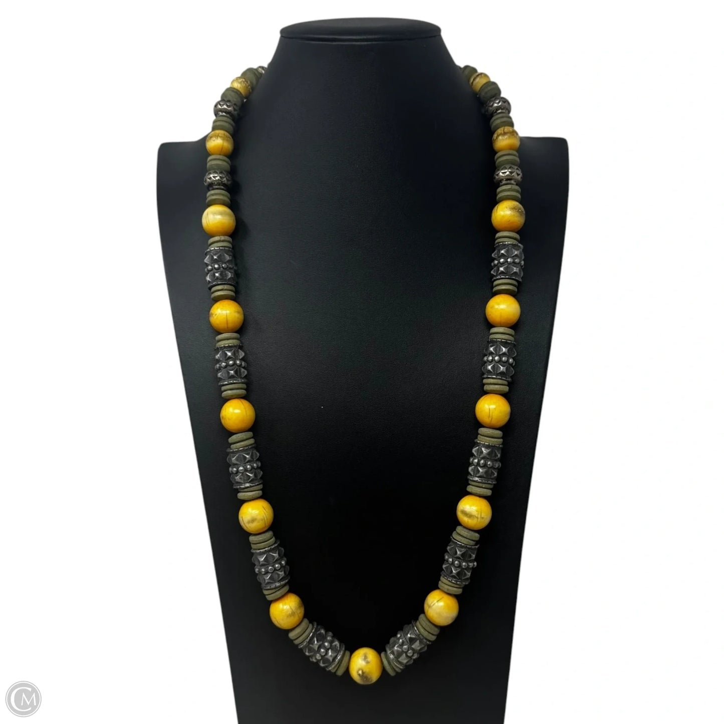 Vintage Dyed Bone, Silver Barrel Bead, & Wooden Spacer Beads Necklace Statement By Ben-Amun