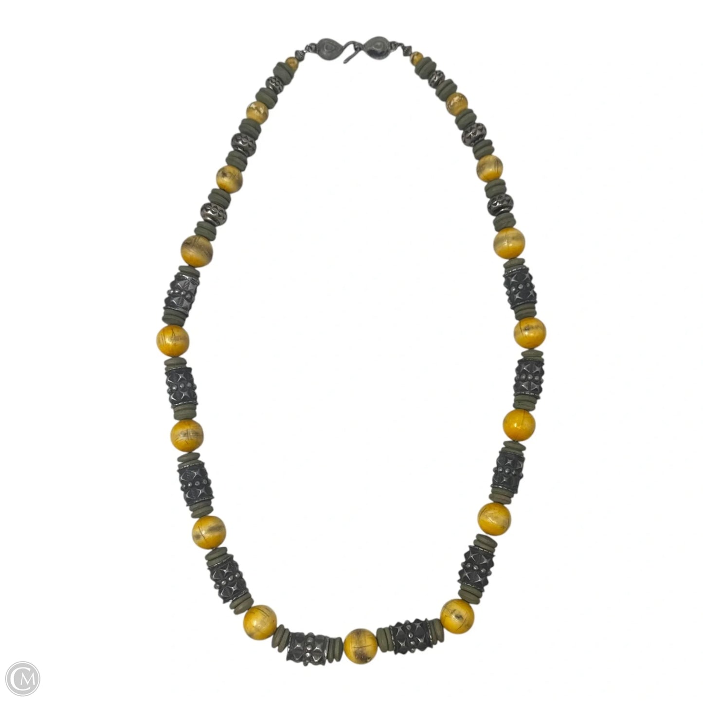 Vintage Dyed Bone, Silver Barrel Bead, & Wooden Spacer Beads Necklace Statement By Ben-Amun