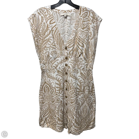 Linen Blend Dress Casual Short By Loft In Tan & White, Size: 8