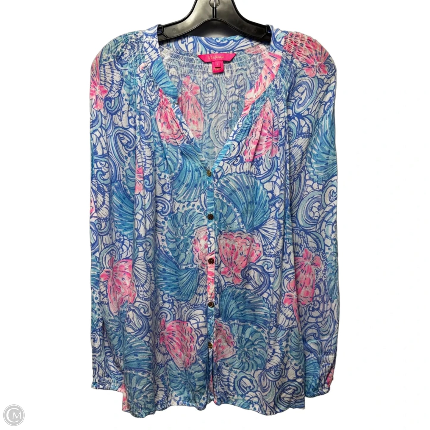 Elsa Top Long Sleeve Designer By Lilly Pulitzer In Blue & Pink, Size: L