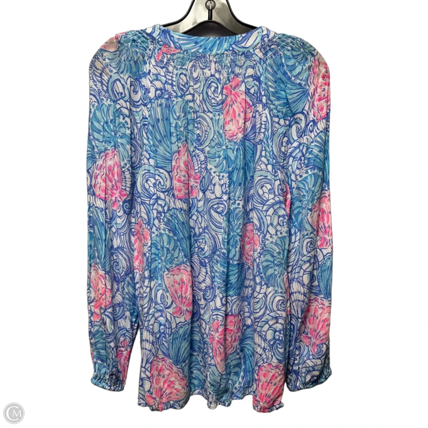 Elsa Top Long Sleeve Designer By Lilly Pulitzer In Blue & Pink, Size: L