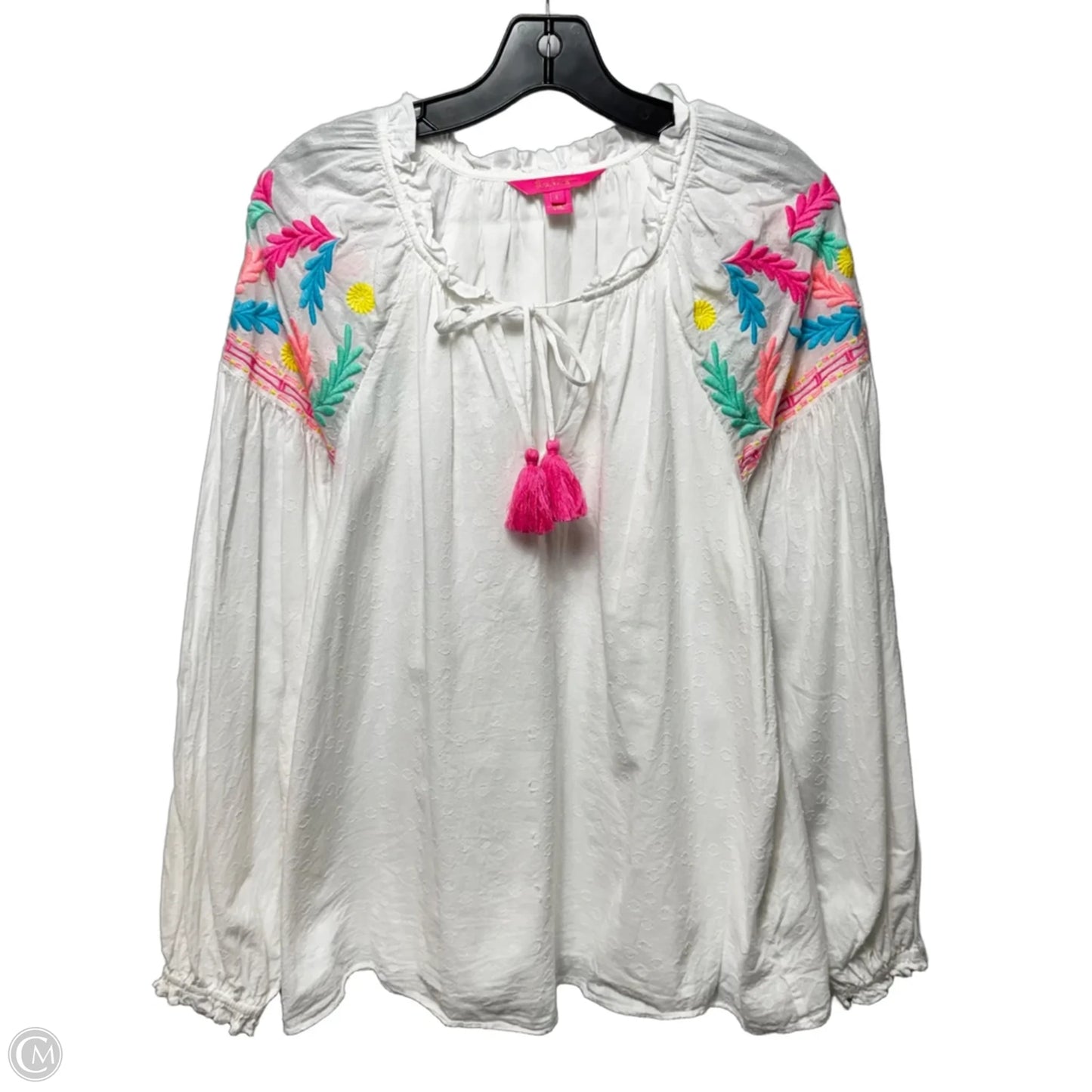 Florentina Embroidered Top Long Sleeve Designer By Lilly Pulitzer In White, Size: L