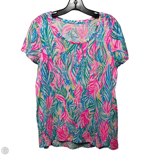 100% Cotton Top Short Sleeve Designer By Lilly Pulitzer In Multi-colored, Size: L