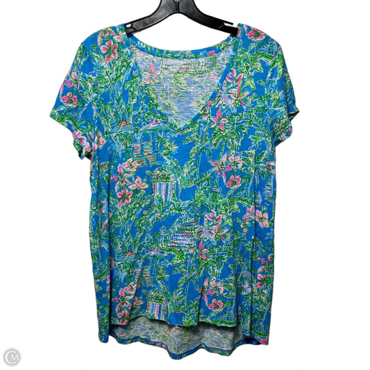 Cotton V Neck Top Short Sleeve Designer By Lilly Pulitzer In Multi-colored, Size: L
