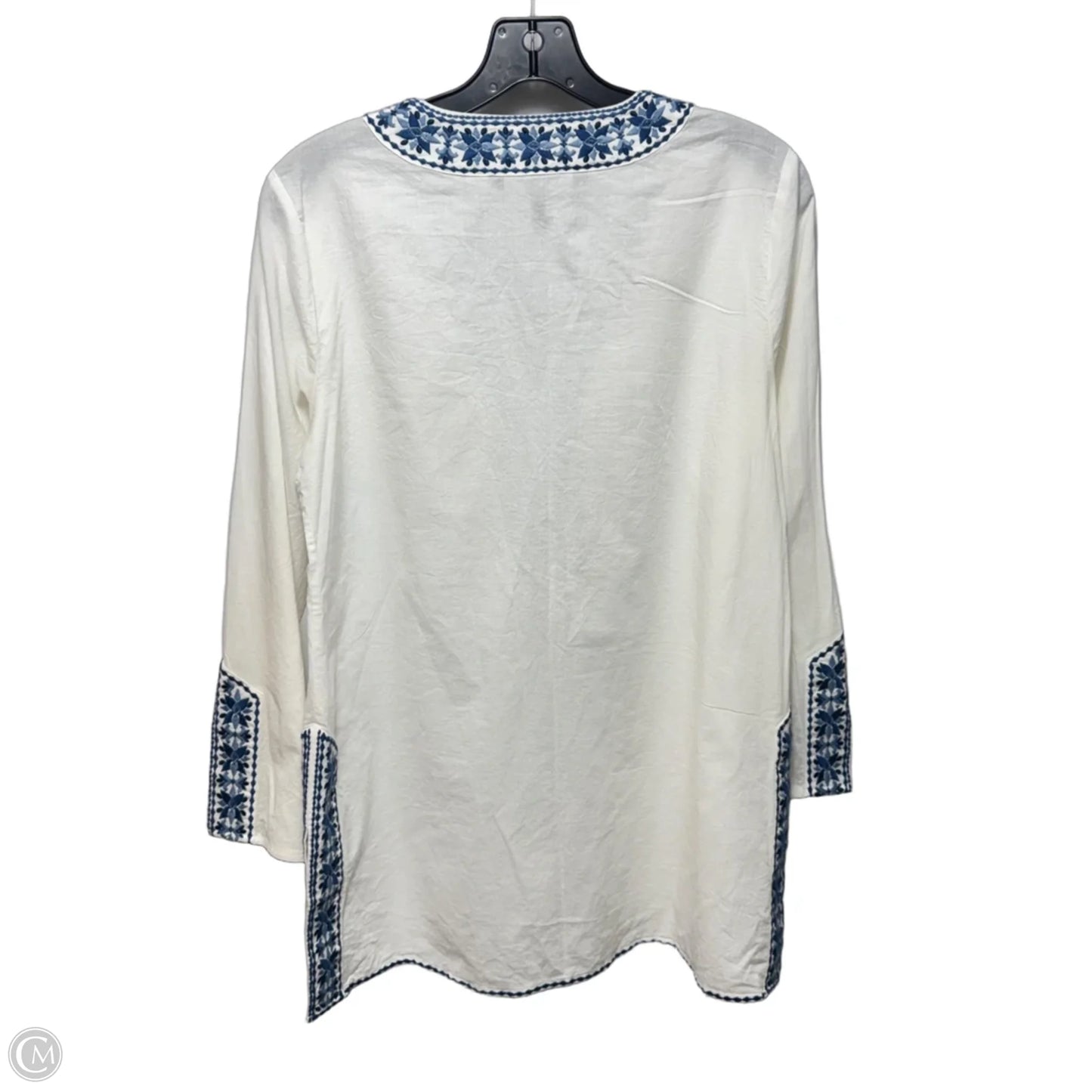Embroidered Tunic Long Sleeve By White House Black Market In Blue & White, Size: 4