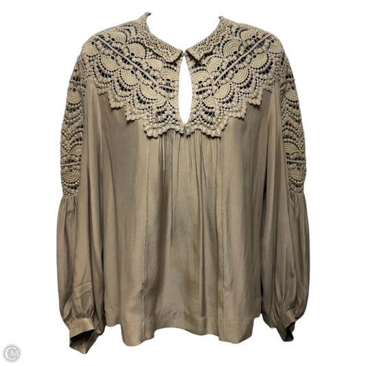 Silk Lace Top Long Sleeve By Burning Torch In Taupe, Size: S