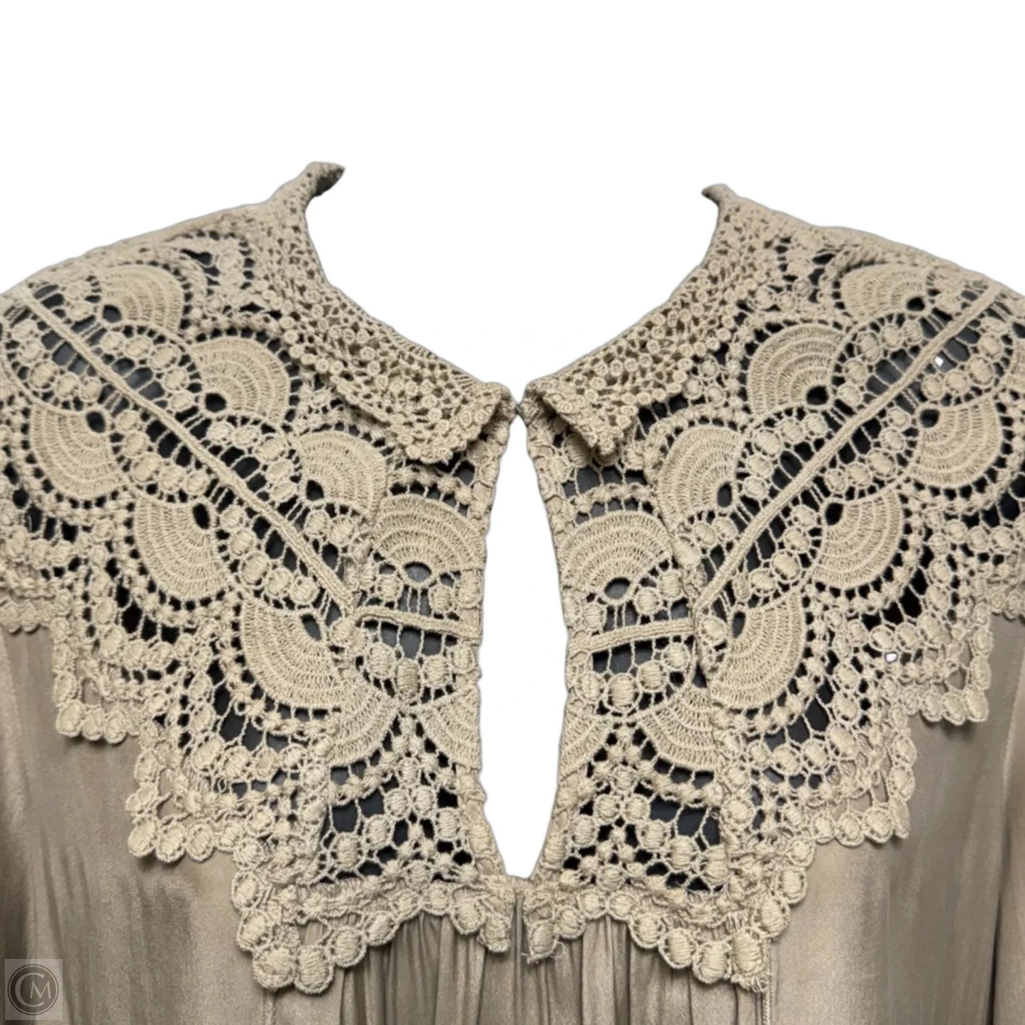 Silk Lace Top Long Sleeve By Burning Torch In Taupe, Size: S