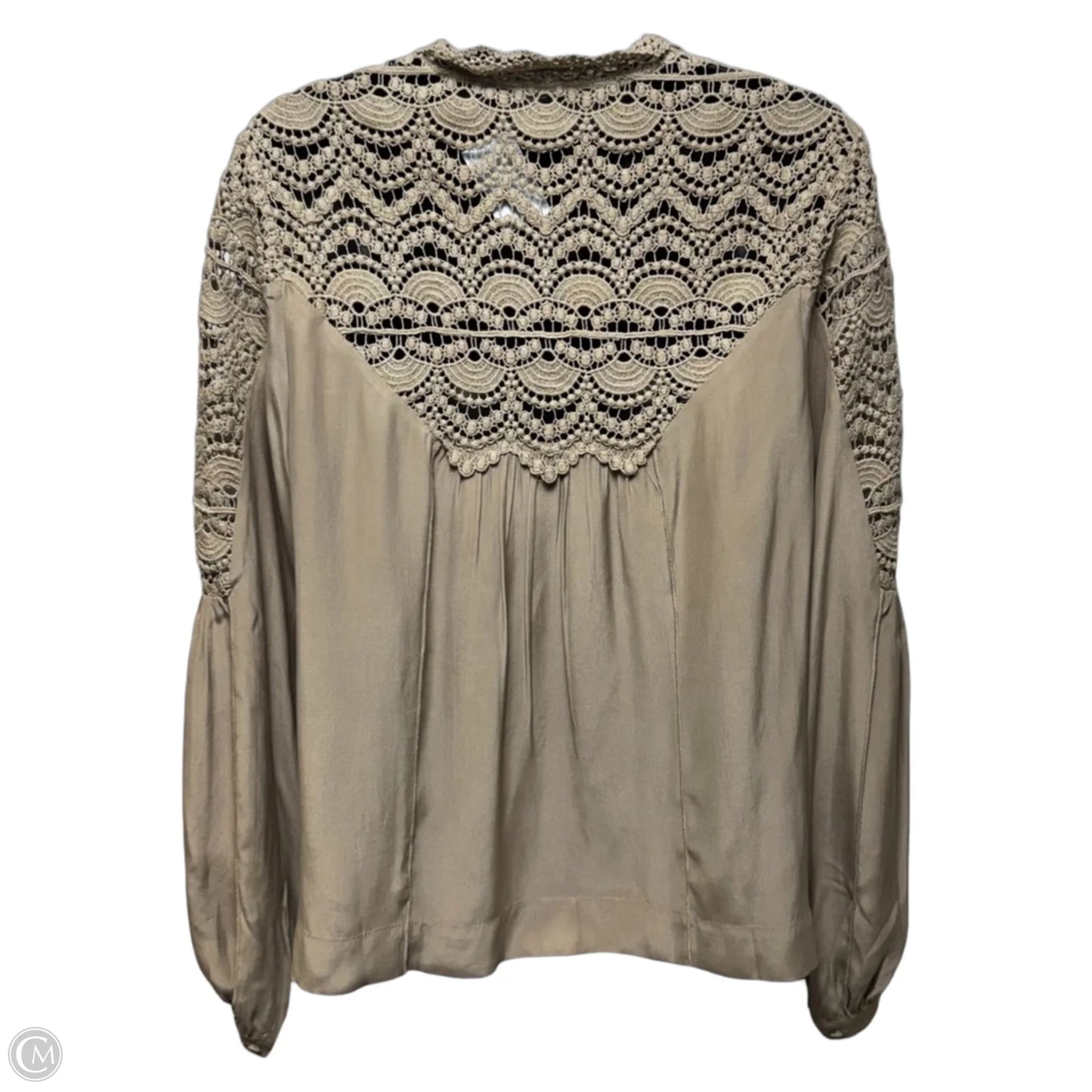 Silk Lace Top Long Sleeve By Burning Torch In Taupe, Size: S