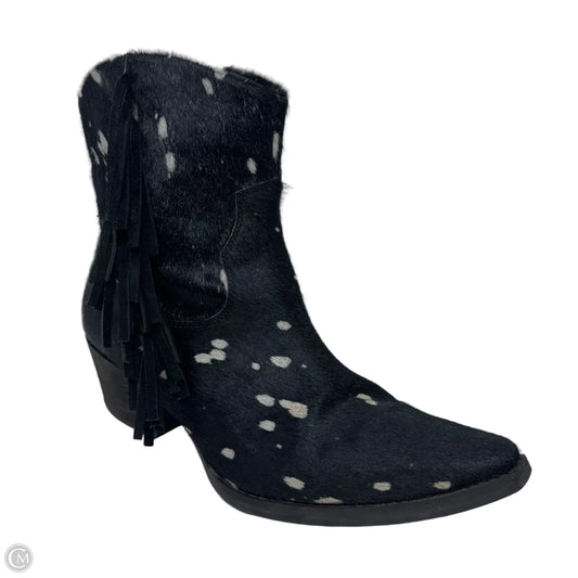 Hair We Go Leather Western Ankle Booties By Dingo In Black & White, Size: 11
