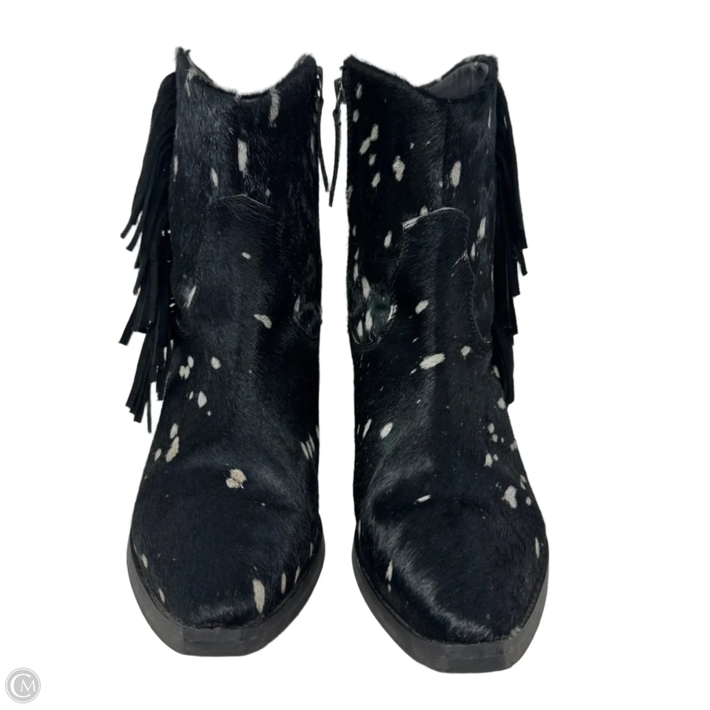 Hair We Go Leather Western Ankle Booties By Dingo In Black & White, Size: 11