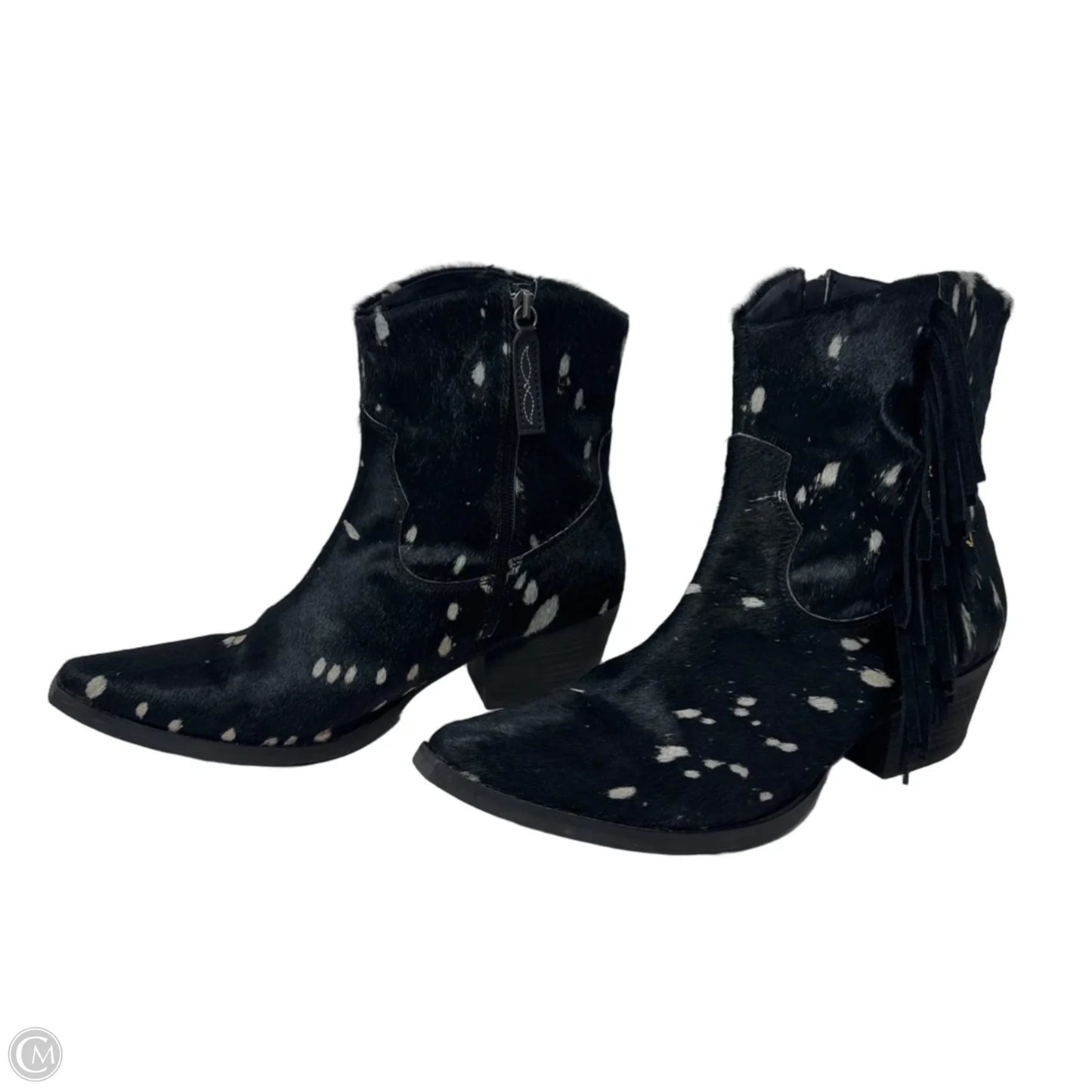 Hair We Go Leather Western Ankle Booties By Dingo In Black & White, Size: 11