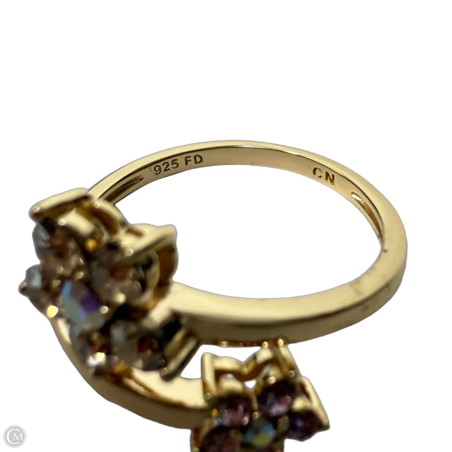 Gold Over Sterling Silver Crystal Flower Bypass Ring, Size: 8