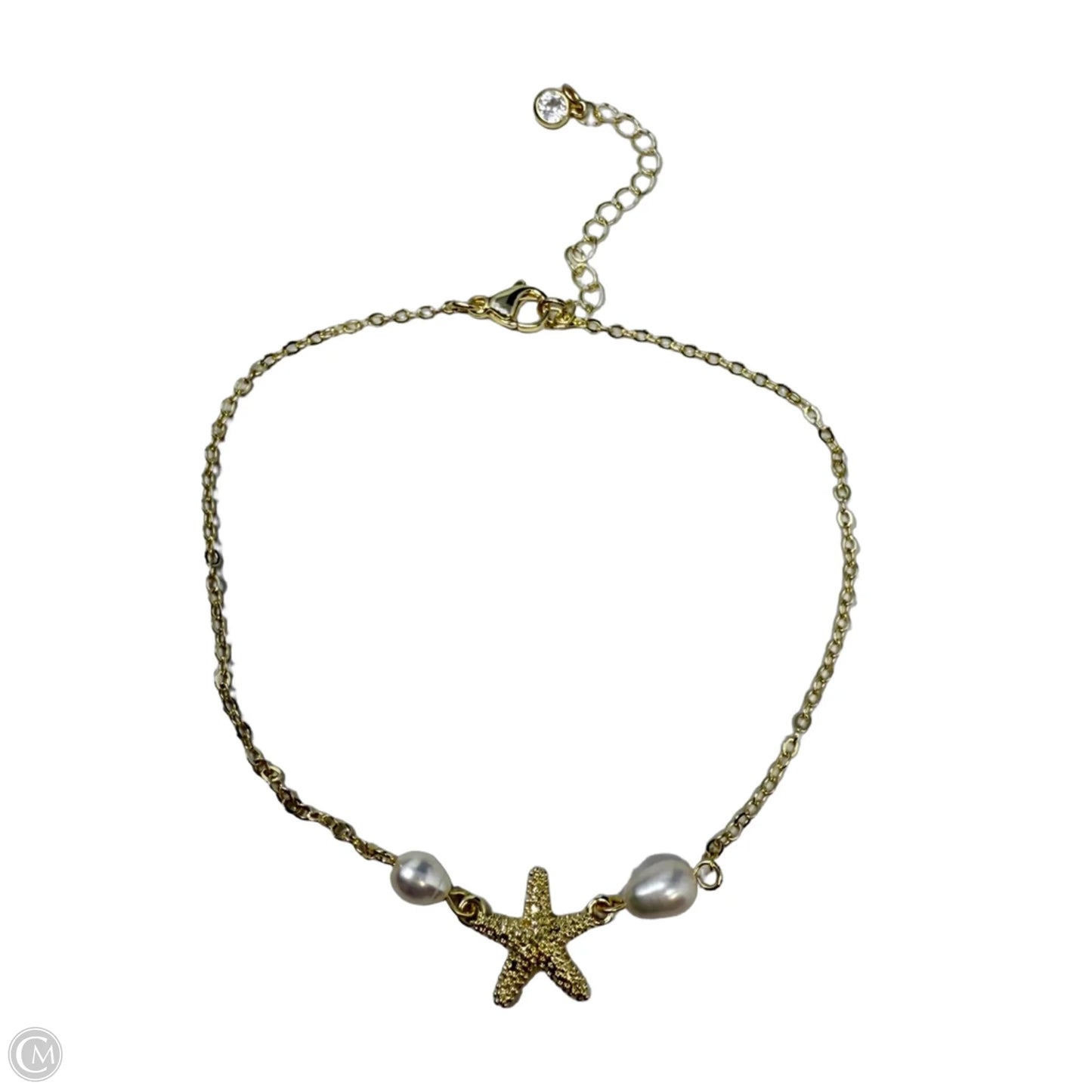 Gold Tone & Faux Pearl Starfish Chain Bracelet