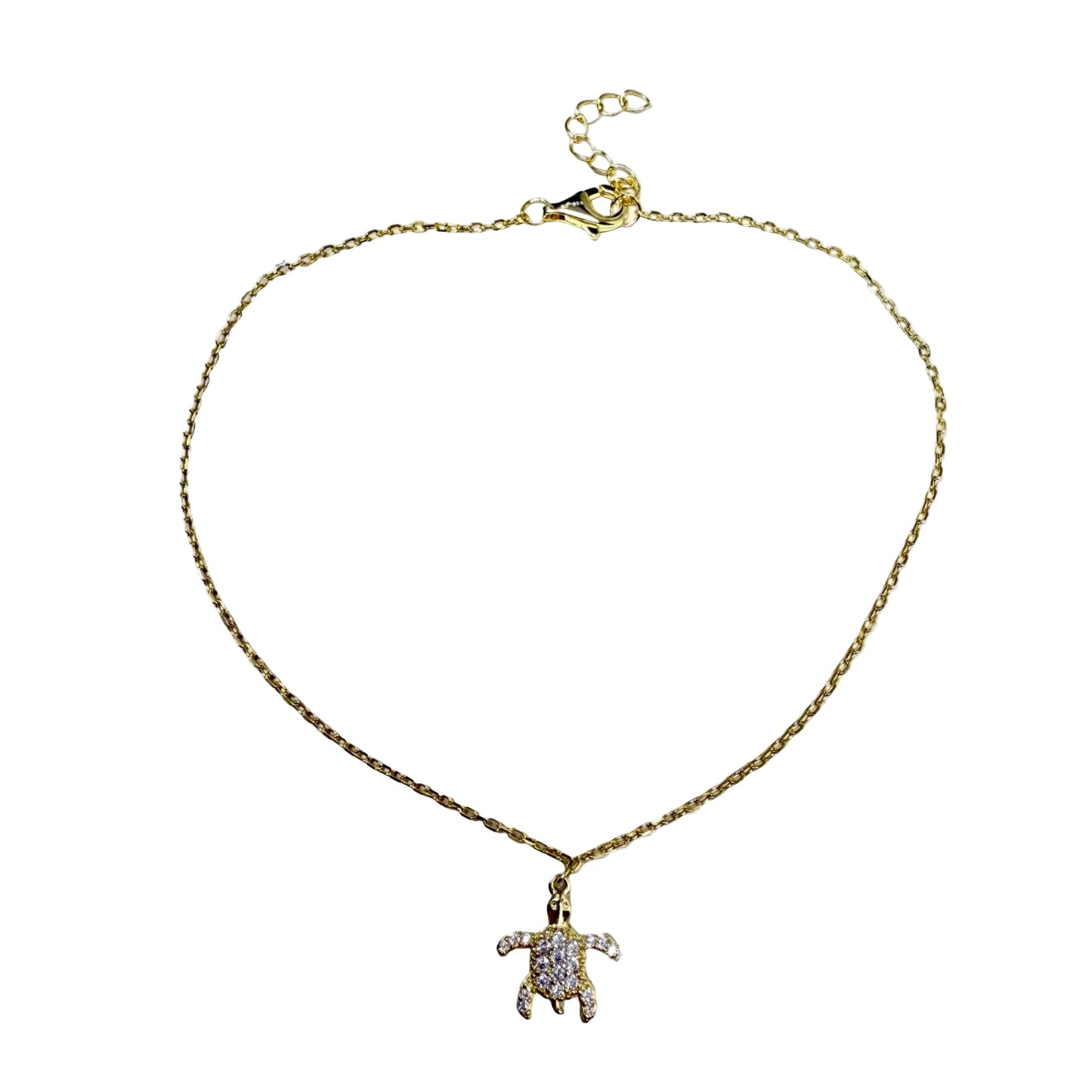 Gold Over Sterling Silver Pave Turtle Charm Bracelet