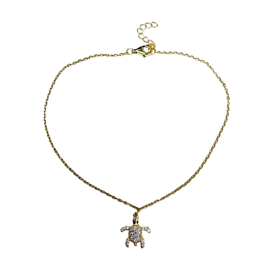 Gold Over Sterling Silver Pave Turtle Charm Bracelet